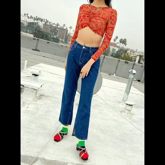 NEW Lisa Says Gah Elenor Ruched Centre Wild Hearts Long Sleeve Mesh Crop Top - Picture 4 of 10